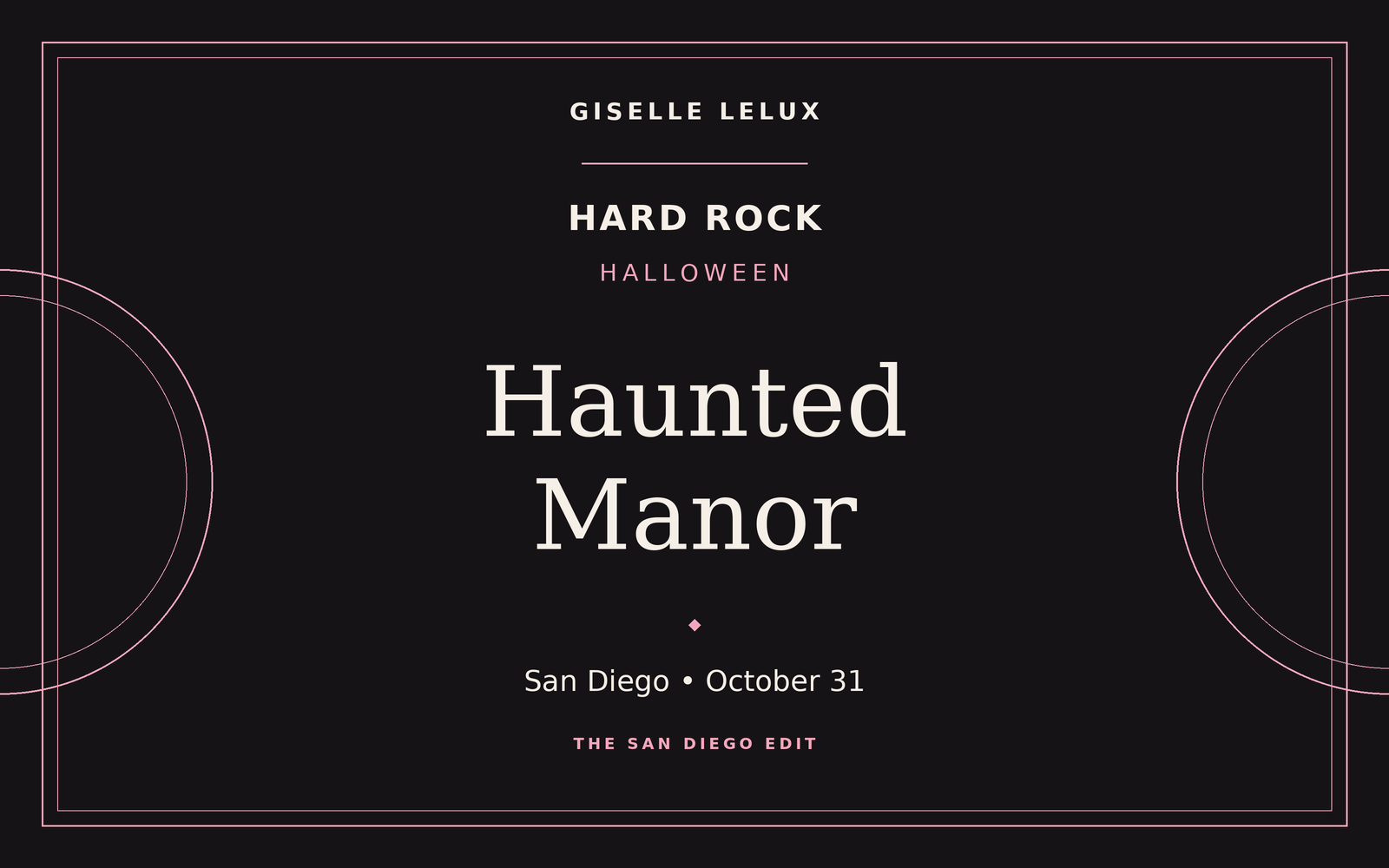 Giselle Lelux editorial cover for Hard Rock Halloween: Haunted Manor, San Diego, October 31.